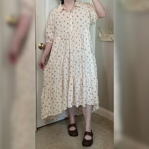Torrid Cream Floral Tiered Midi Dress with Collar